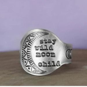 Antiqued Stay Wild Moon Child ring